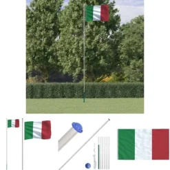 Best The Living Store Italien flag og flagstang 6,23 m aluminium - Flag & vimpler Flag & Vindposer