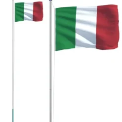 Best The Living Store Italien flag og flagstang 6,23 m aluminium - Flag & vimpler Flag & Vindposer