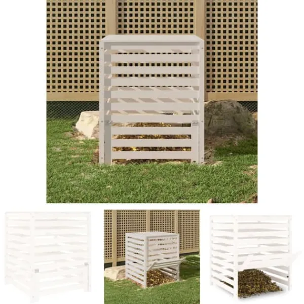Outlet The Living Store kompostbeholder 82,5x82,5x99,5 cm massivt fyrretræ hvid - Kompostbeholdere Kompostering