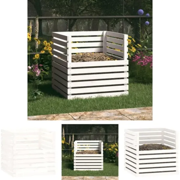 New The Living Store kompostbeholder 80x80x78 cm massivt fyrretræ hvid - Kompostbeholdere Kompostering