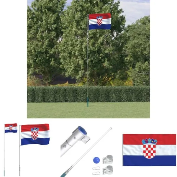 Flag & Vindposer^The Living Store Kroatien flag og flagstang 5,55 m aluminium - Flag & vimpler