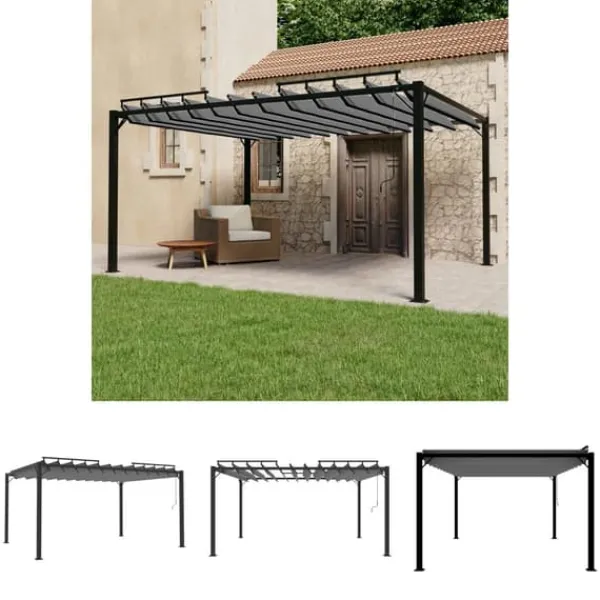 Buer, Spalier, Lysthuse Uden Tag^The Living Store pavillon med lameltag 3x4 m aluminium og stof antracitgrå - Festtelte & havepavilloner