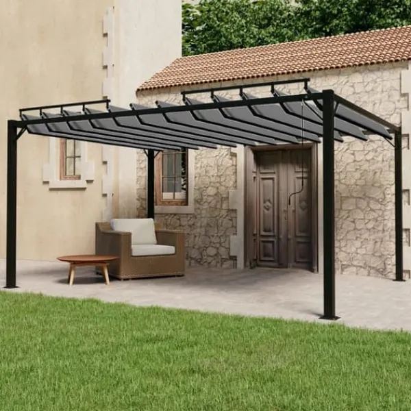 Buer, Spalier, Lysthuse Uden Tag^The Living Store pavillon med lameltag 3x4 m aluminium og stof antracitgrå - Festtelte & havepavilloner