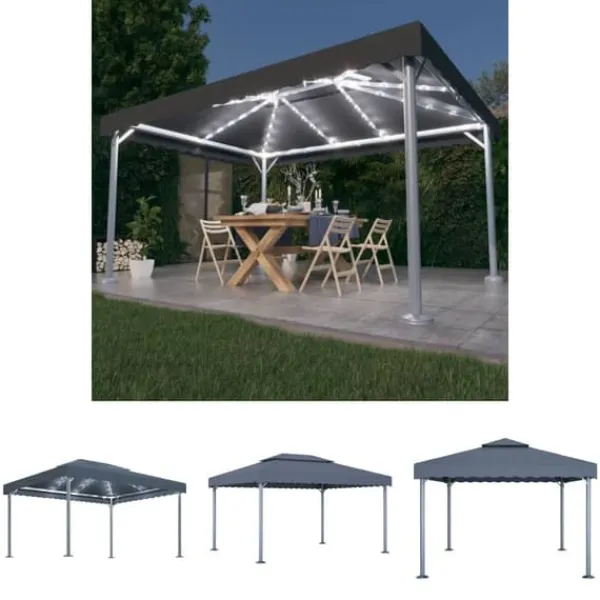 Hot The Living Store pavillon med LED-lyskæder 400x300 cm aluminium antracitgrå - Festtelte & havepavilloner Telte & Lysthuse