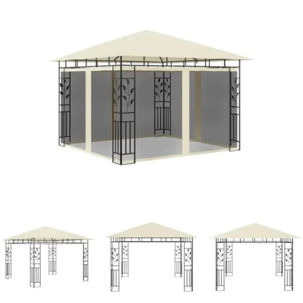 Telte & Lysthuse^The Living Store pavillon med myggenet 3x3x2,73 m 180 g/m² cremefarvet - Festtelte & havepavilloner