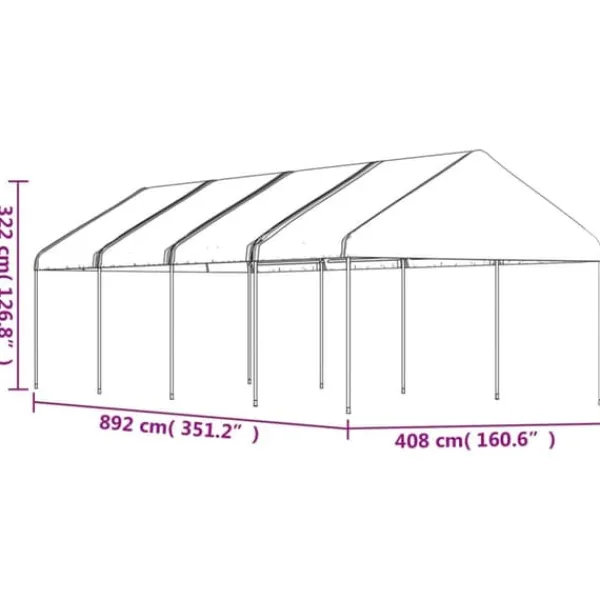 Telte & Lysthuse^The Living Store pavillon med tag 8,92x4,08x3,22 m polyethylen hvid - Festtelte & havepavilloner
