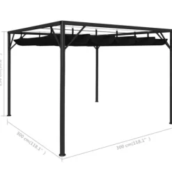 Hot The Living Store pavillon med sammenrulleligt tag 3x3 m antracitgrå - Festtelte & havepavilloner Buer, Spalier, Lysthuse Uden Tag