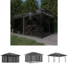 Telte & Lysthuse^The Living Store pavillon med myggenet og LED-lyskæder 4x3x2,73 m antracitgrå - Festtelte & havepavilloner