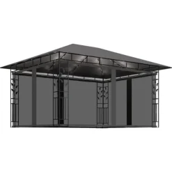 Telte & Lysthuse^The Living Store pavillon med myggenet og LED-lyskæder 4x3x2,73 m antracitgrå - Festtelte & havepavilloner
