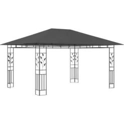 Telte & Lysthuse^The Living Store pavillon med myggenet og LED-lyskæder 4x3x2,73 m antracitgrå - Festtelte & havepavilloner