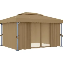 Telte & Lysthuse^The Living Store pavillon med gardin 4x3 m aluminium gråbrun - Festtelte & havepavilloner