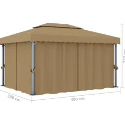 Telte & Lysthuse^The Living Store pavillon med gardin 4x3 m aluminium gråbrun - Festtelte & havepavilloner