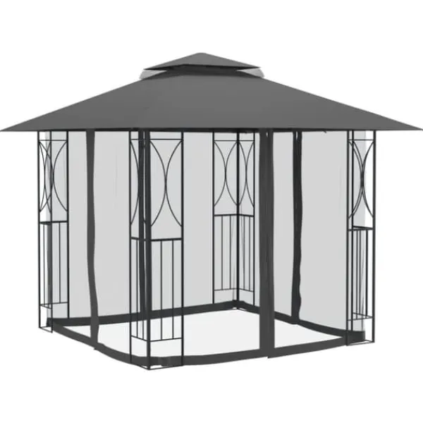 Outlet The Living Store pavillon med sidevægge 300x300x270 cm stål antracitgrå - Festtelte & havepavilloner Telte & Lysthuse