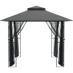 Outlet The Living Store pavillon med sidevægge 300x300x270 cm stål antracitgrå - Festtelte & havepavilloner Telte & Lysthuse