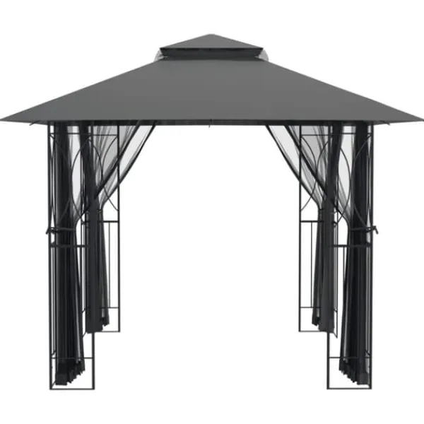 Outlet The Living Store pavillon med sidevægge 300x300x270 cm stål antracitgrå - Festtelte & havepavilloner Telte & Lysthuse