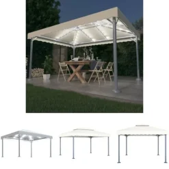 Clearance The Living Store pavillon med LED-lyskæder 400x300 cm aluminium cremefarvet - Festtelte & havepavilloner Telte & Lysthuse