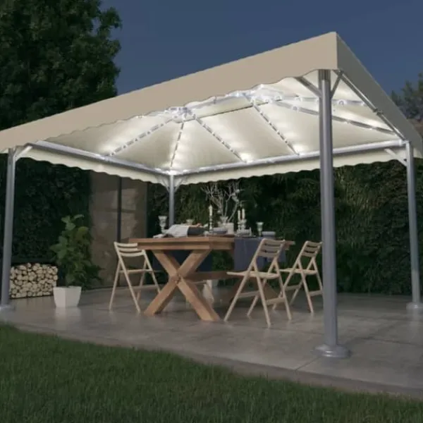 Clearance The Living Store pavillon med LED-lyskæder 400x300 cm aluminium cremefarvet - Festtelte & havepavilloner Telte & Lysthuse