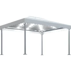 Clearance The Living Store pavillon med LED-lyskæder 400x300 cm aluminium cremefarvet - Festtelte & havepavilloner Telte & Lysthuse