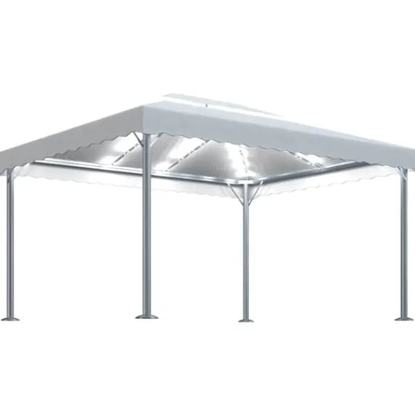 Clearance The Living Store pavillon med LED-lyskæder 400x300 cm aluminium cremefarvet - Festtelte & havepavilloner Telte & Lysthuse