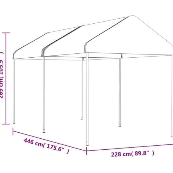 Telte & Lysthuse^The Living Store pavillon med tag 4,46x2,28x2,69 m polyethylen hvid - Festtelte & havepavilloner