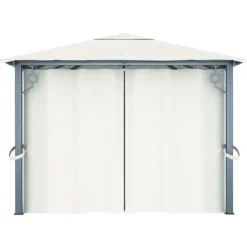 Sale The Living Store pavillon med gardin + LED-lyskæder 400x300 cm aluminium creme - Festtelte & havepavilloner Telte & Lysthuse