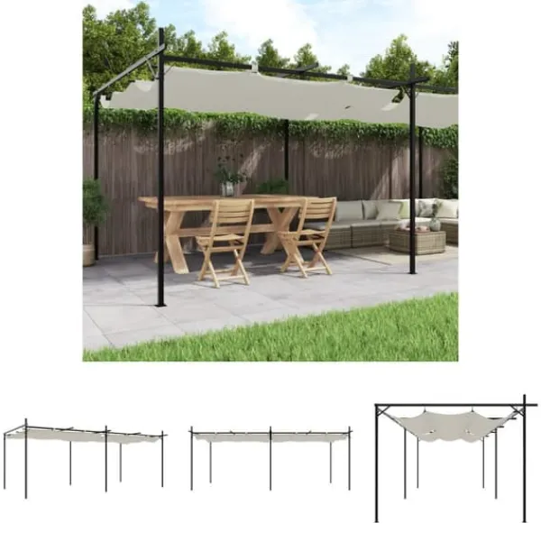 Buer, Spalier, Lysthuse Uden Tag^The Living Store pergola med sammenrulleligt tag 589x292x230 cm cremefarvet - Festtelte & havepavilloner