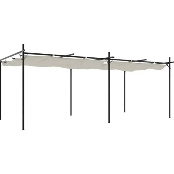 Buer, Spalier, Lysthuse Uden Tag^The Living Store pergola med sammenrulleligt tag 589x292x230 cm cremefarvet - Festtelte & havepavilloner