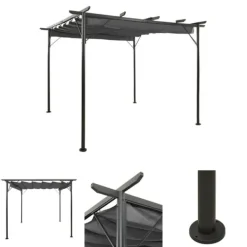 Buer, Spalier, Lysthuse Uden Tag^The Living Store pergola med sammenrulleligt tag 3x3 m 180 g/m² antracitgrå - Havebuer, espalierer & pergolaer