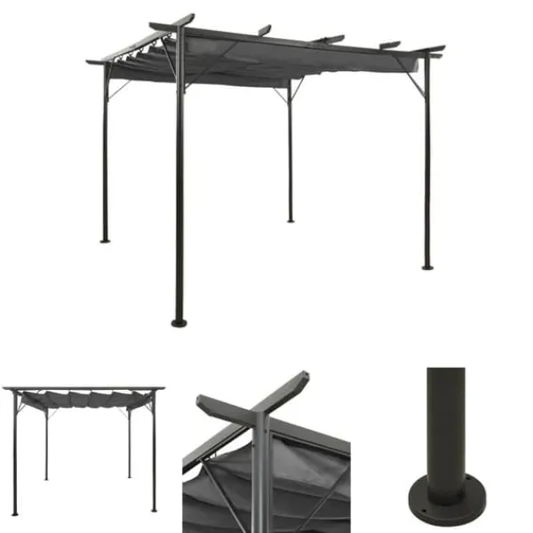 Buer, Spalier, Lysthuse Uden Tag^The Living Store pergola med sammenrulleligt tag 3x3 m 180 g/m² antracitgrå - Havebuer, espalierer & pergolaer