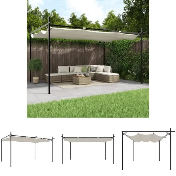 The Living Store pergola med sammenrulleligt tag 395x292x230 cm cremefarvet - Festtelte & havepavilloner Buer, Spalier, Lysthuse Uden Tag