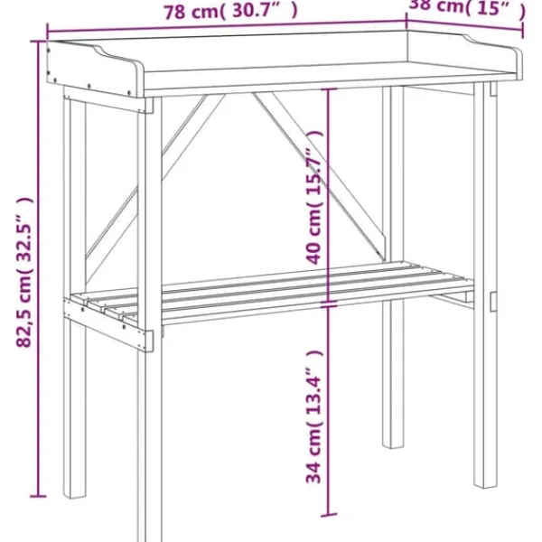 Discount The Living Store plantebord med hylde 78x38x82,5 cm massivt grantræ brun - Planteborde Plantningsbænke