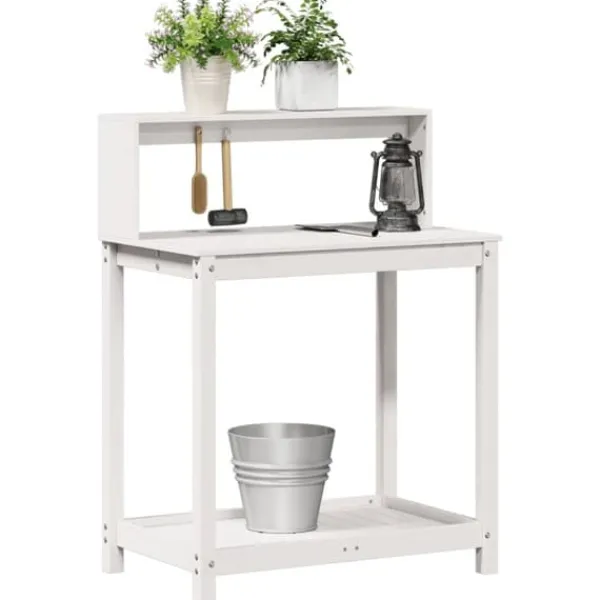 Hot The Living Store plantebord med hylder 82,5x50x109,5 cm massivt fyrretræ hvid - Planteborde Plantningsbænke