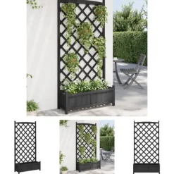 Hot The Living Store plantekasse med espalier massivt grantræ sort - Plantekrukker Buer, Spalier, Lysthuse Uden Tag
