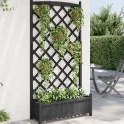 Hot The Living Store plantekasse med espalier massivt grantræ sort - Plantekrukker Buer, Spalier, Lysthuse Uden Tag