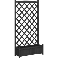 Hot The Living Store plantekasse med espalier massivt grantræ sort - Plantekrukker Buer, Spalier, Lysthuse Uden Tag
