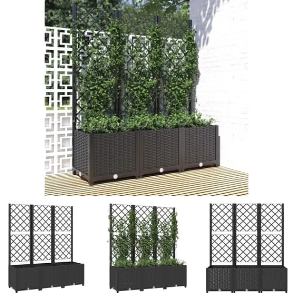 Hot The Living Store plantekasse med espalier 120x40x136 cm PP sort - Plantekrukker Krukker & Plantebeholdere