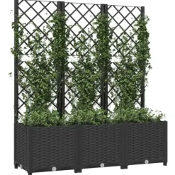 Hot The Living Store plantekasse med espalier 120x40x136 cm PP sort - Plantekrukker Krukker & Plantebeholdere