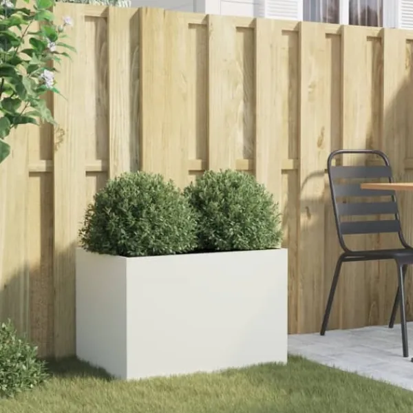 New The Living Store plantekasse 62x40x39 cm koldvalset stål hvid - Plantekrukker Krukker & Plantebeholdere