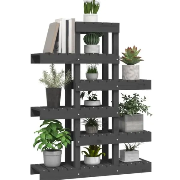 Plantestativer^The Living Store plantestativ 85x25x109,5 cm massivt fyrretræ grå - Planteborde