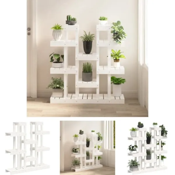Sale The Living Store plantestativ 104,5x25x109,5 cm massivt fyrretræ hvid - Planteborde Plantestativer