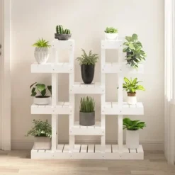Sale The Living Store plantestativ 104,5x25x109,5 cm massivt fyrretræ hvid - Planteborde Plantestativer