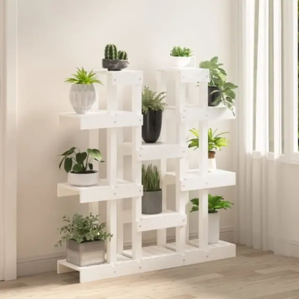 Sale The Living Store plantestativ 104,5x25x109,5 cm massivt fyrretræ hvid - Planteborde Plantestativer