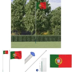 Outlet The Living Store Portugal flag og flagstang 6,23 m aluminium - Flag & vimpler Flag & Vindposer