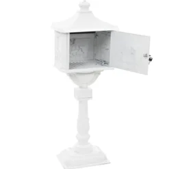 Postkasser & Brevindkast^The Living Store postkasse med piedestal aluminium vintagestil rustbestandig hvid - Postkasser