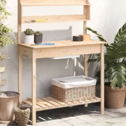 Discount The Living Store pottebænk med vask 147,5x44x139,5 cm massivt grantræ - Planteborde Plantningsbænke