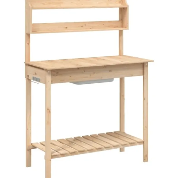 Discount The Living Store pottebænk med vask 147,5x44x139,5 cm massivt grantræ - Planteborde Plantningsbænke
