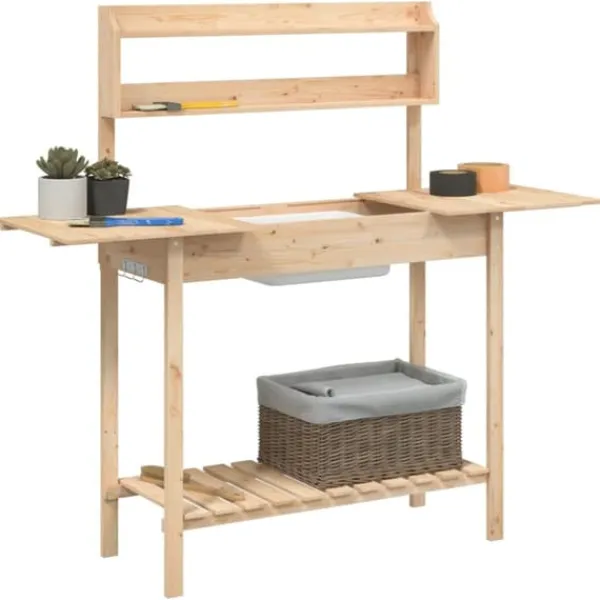 Discount The Living Store pottebænk med vask 147,5x44x139,5 cm massivt grantræ - Planteborde Plantningsbænke