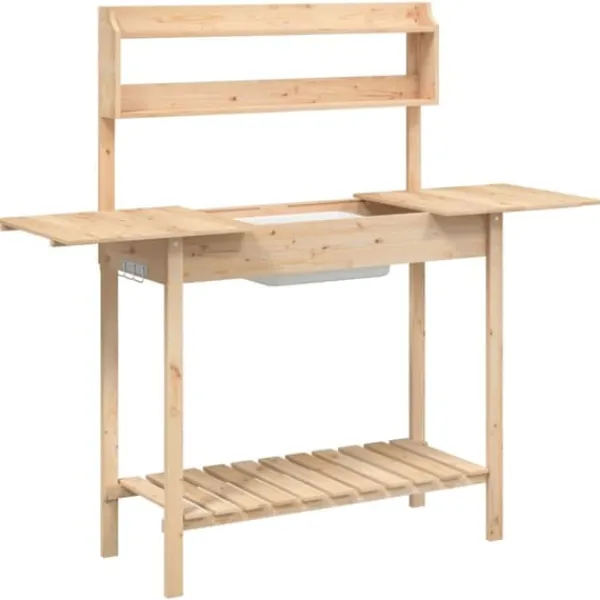 Discount The Living Store pottebænk med vask 147,5x44x139,5 cm massivt grantræ - Planteborde Plantningsbænke