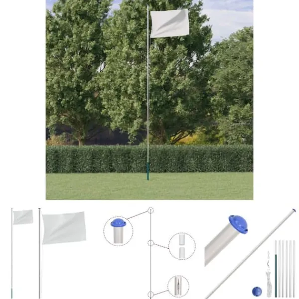 Clearance The Living Store sektionsinddelt flagstang 6,23 m aluminium sølvfarvet - Flag & vimpler Flag & Vindposer