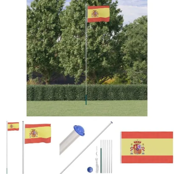 Flag & Vindposer^The Living Store Spanien flag og flagstang 6,23 m aluminium - Flag & vimpler